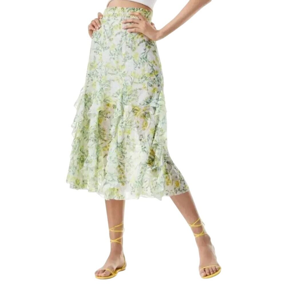 Alice + Olivia Jocelyn Sun Ditsy Floral Eyelet Ruffle Midi Skirt Sz 4